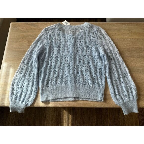 J Peterman NWT Blue Cardigan Mohair Merino Wool Heart Buttons Medium - Picture 7 of 7